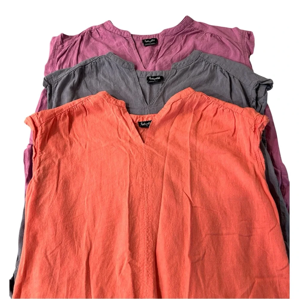 Three Splendid Linen V-Neck Tops - Purple, Light Blue, Coral - Medium - Picture 2 of 8